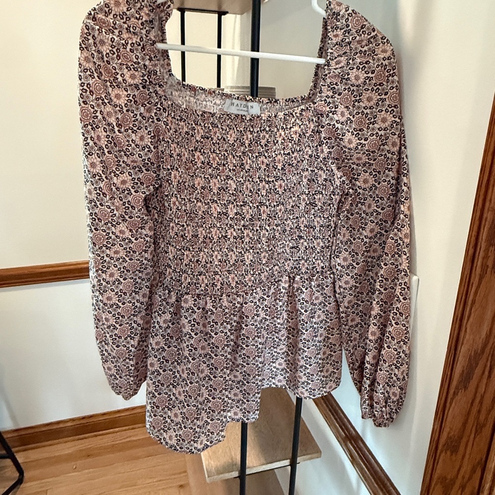 Hayden Floral Smocked Blouse - Peach and Brown